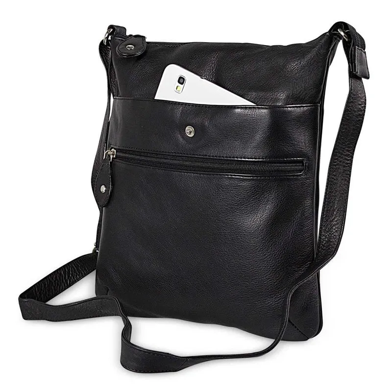 Kleine Umhängetasche Damen Handtasche weiches Leder Schwarz
