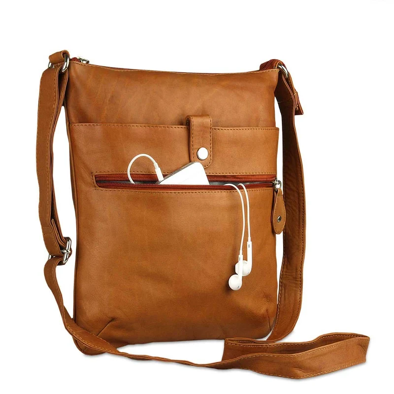 Kleine Umhängetasche Damen Handtasche weiches Leder Cognac-Braun