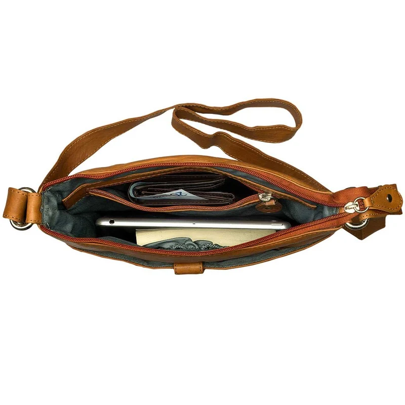 Kleine Umhängetasche Damen Handtasche weiches Leder Cognac-Braun