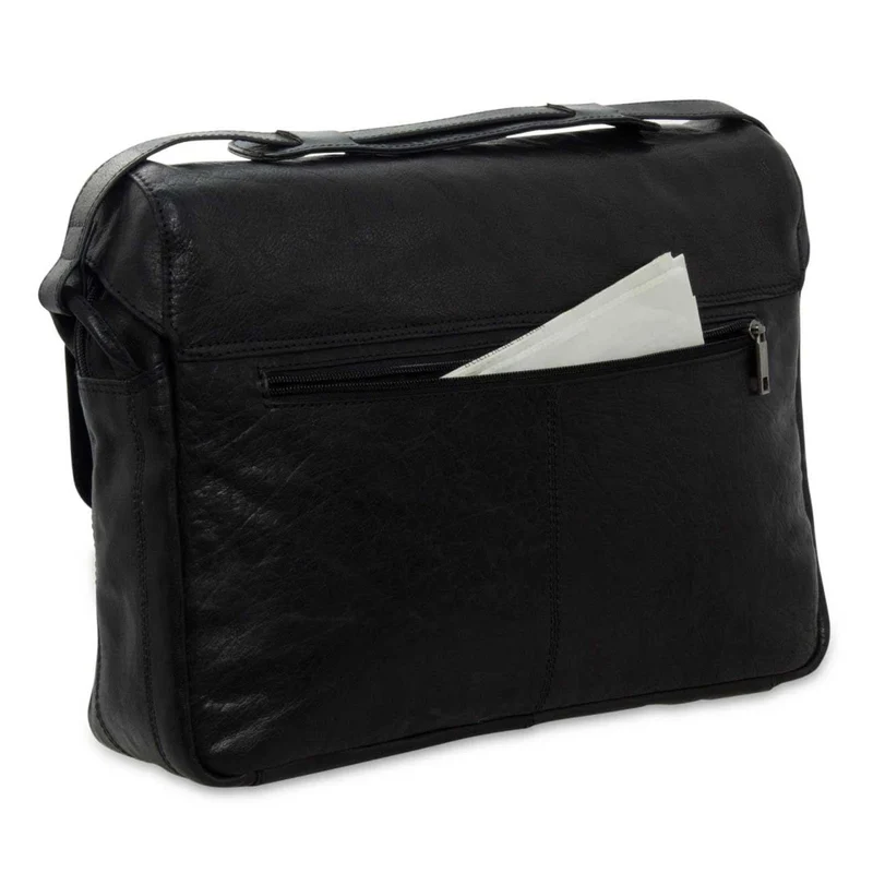 Messengerbag mit Regenschutz und Laptopfach Echtleder schwarz
