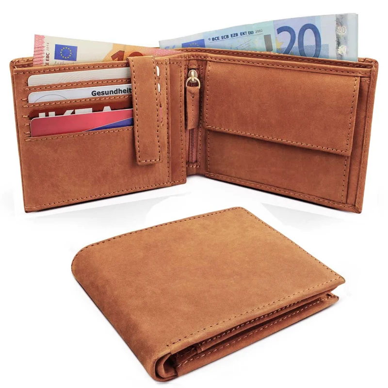 Ledergeldbörse Portemonnaie Wallet Kartenfach Vintage Leder Braun