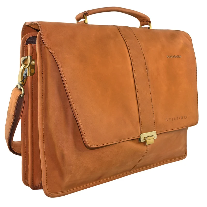 Lehrertasche Aktentasche 15,6 Zoll Notebooktasche Büro Arbeit Leder kamelbraun