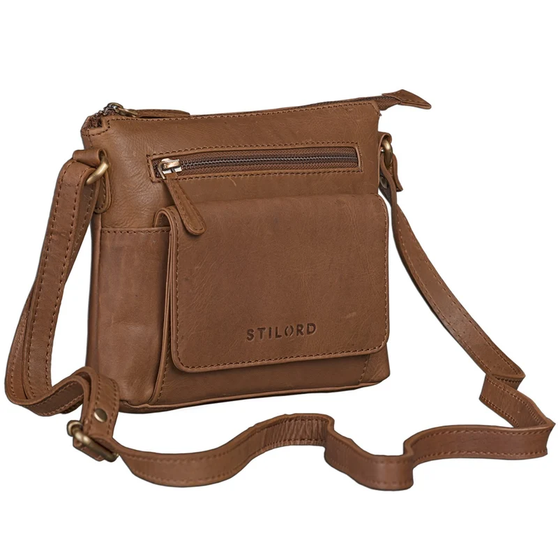 Vintage Umhängetasche für Damen aus echtem Büffel Leder braun