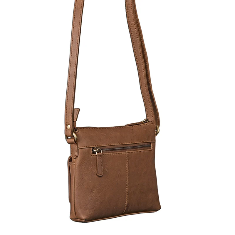 Vintage Umhängetasche für Damen aus echtem Büffel Leder braun