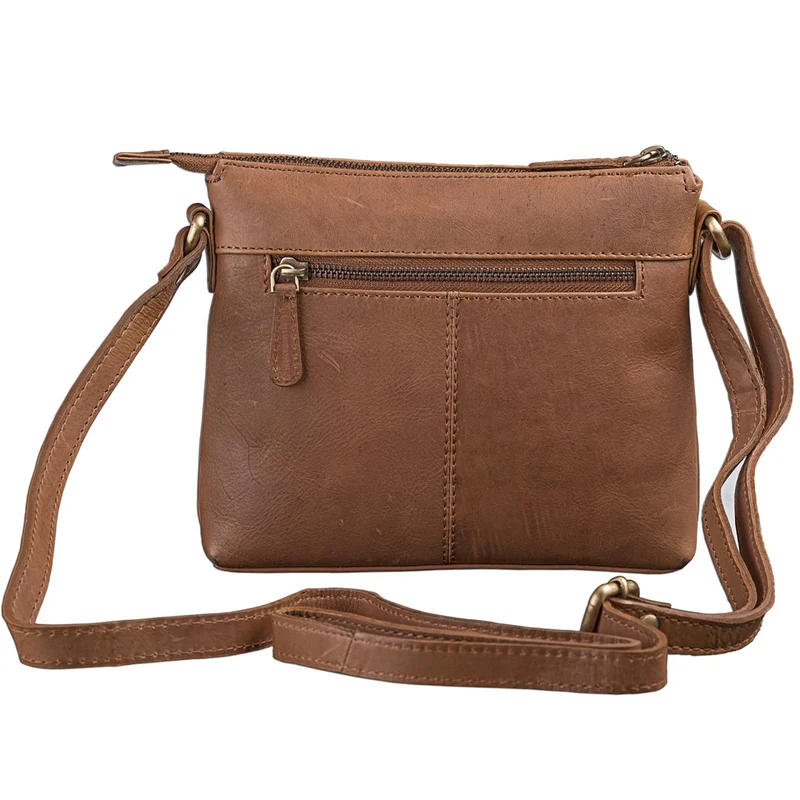 Vintage Umhängetasche für Damen aus echtem Büffel Leder braun