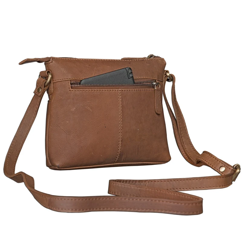 Vintage Umhängetasche für Damen aus echtem Büffel Leder braun