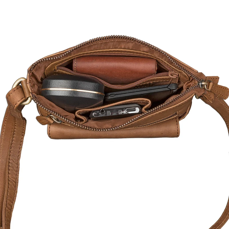 Vintage Umhängetasche für Damen aus echtem Büffel Leder braun