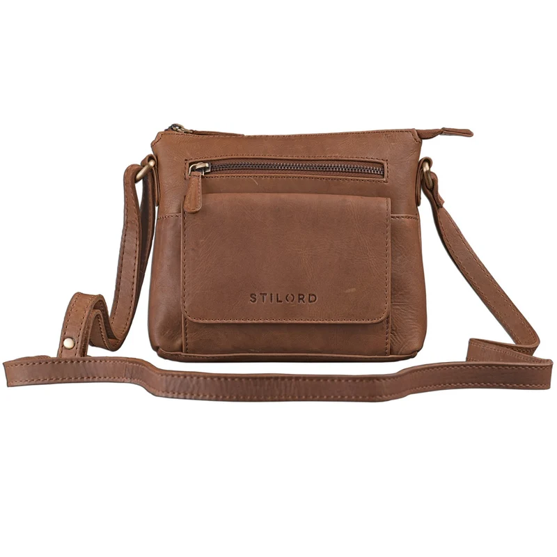 Vintage Umhängetasche für Damen aus echtem Büffel Leder braun