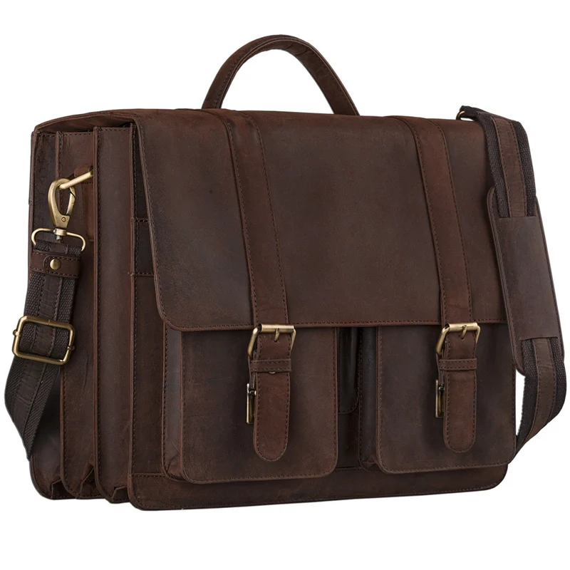 Klassische Lehrertasche Aktentasche zum Umhängen Braun