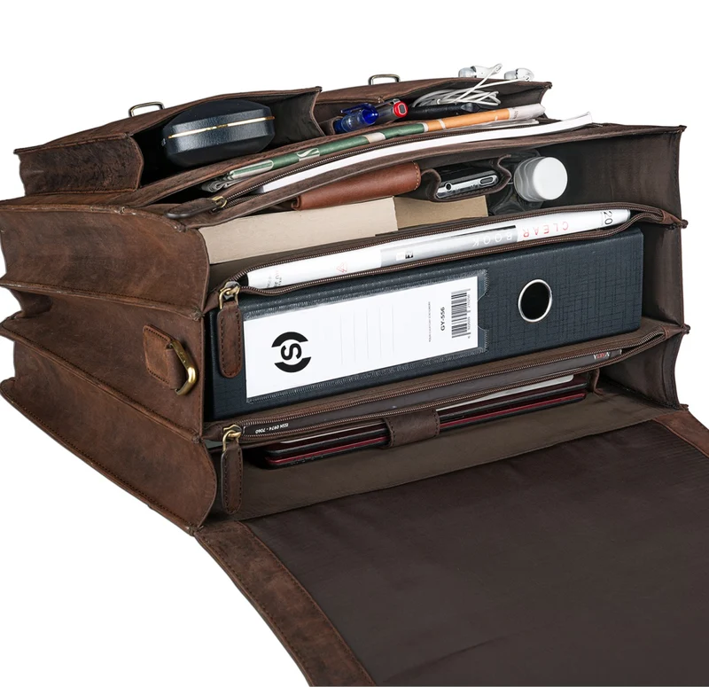 Klassische Lehrertasche Aktentasche zum Umhängen Braun