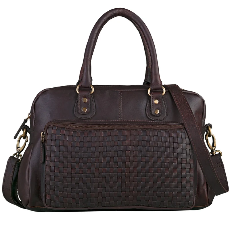 Elegante Handtasche geflochten Umhängetasche geflochtenes Leder dunkelbraun