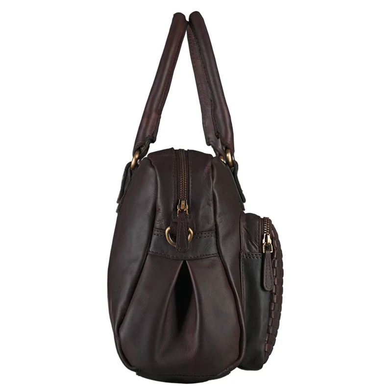 Elegante Handtasche geflochten Umhängetasche geflochtenes Leder dunkelbraun