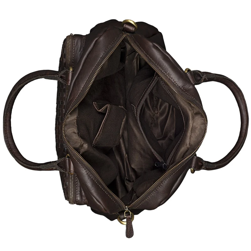 Elegante Handtasche geflochten Umhängetasche geflochtenes Leder dunkelbraun