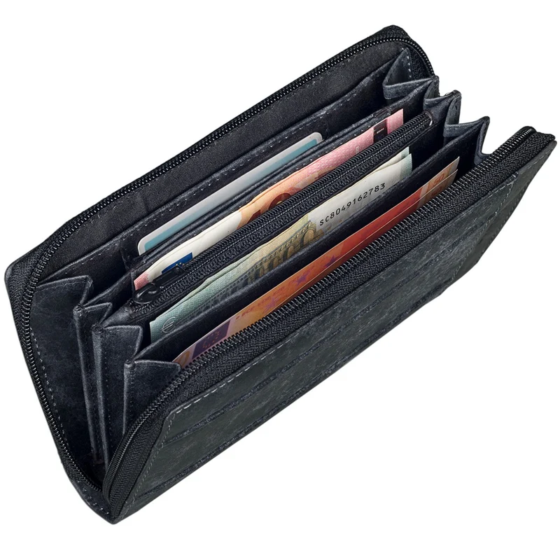 Damen Geldbörse elegant klassisch großes Leder Portemonnaie Schwarz