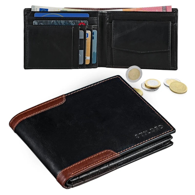 Vintage Leder Portemonnaie für Herren Rinds Leder schwarz braun