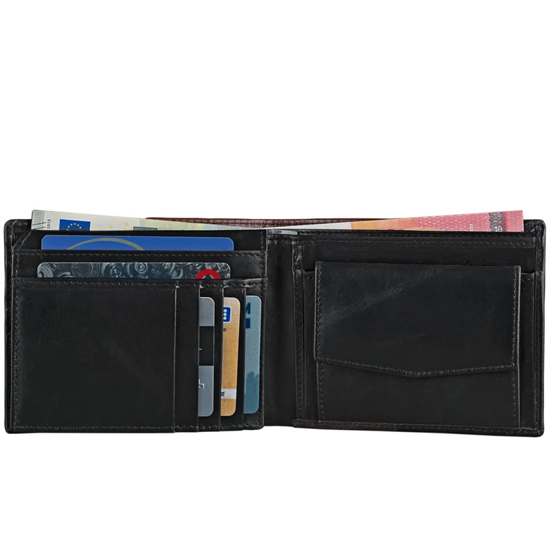Vintage Leder Portemonnaie für Herren Rinds Leder schwarz braun