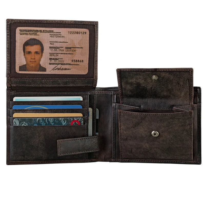 Vintage Leder Geldbörse mit EC-Karten Schutz kaffeebraun