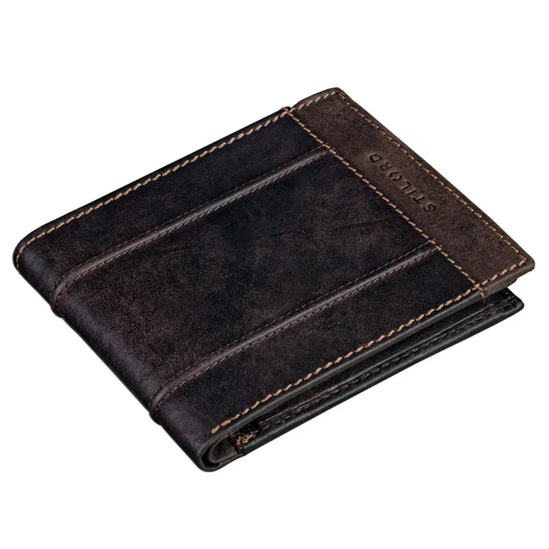 Retro Leder Brieftasche Portemonnaie elegant Streifen Geldbörse EC-Karten Vintage Rindsleder dunkelbraun