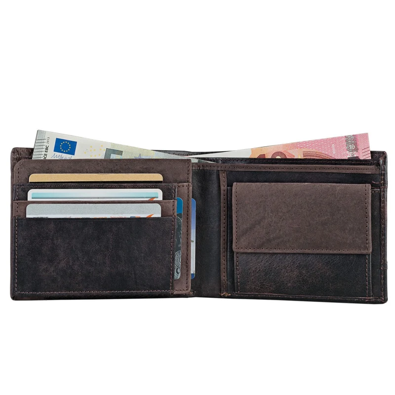 Retro Leder Brieftasche Portemonnaie elegant Streifen Geldbörse EC-Karten Vintage Rindsleder dunkelbraun