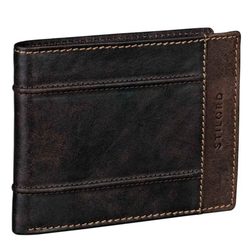 Retro Leder Brieftasche Portemonnaie elegant Streifen Geldbörse EC-Karten Vintage Rindsleder dunkelbraun