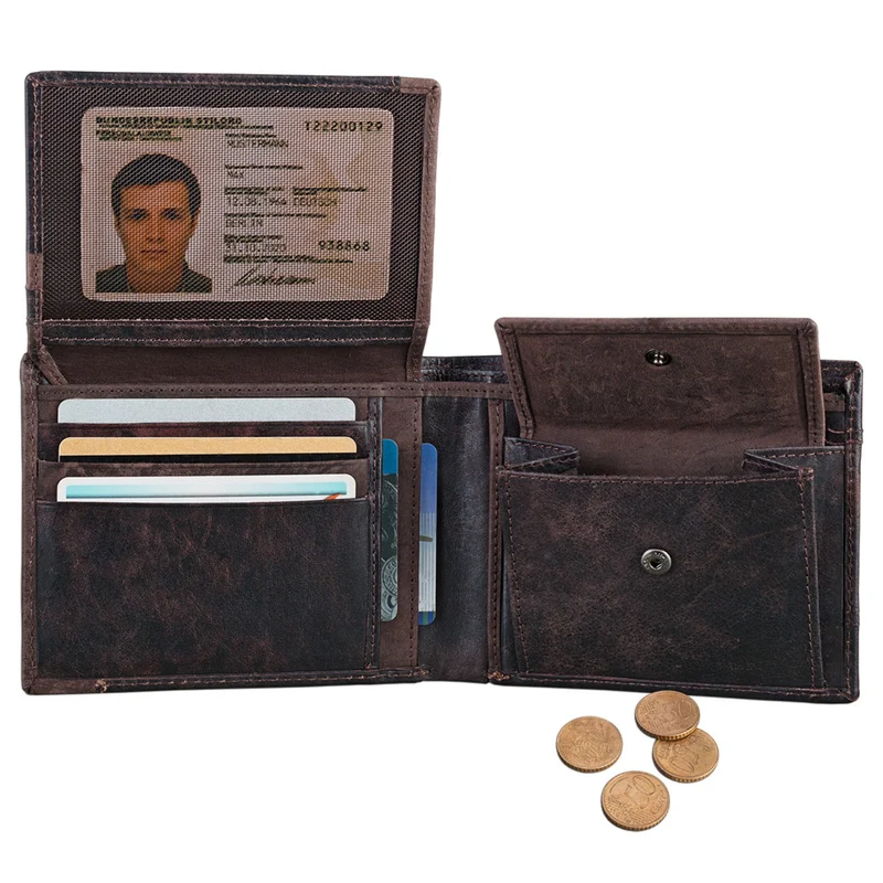 Retro Leder Brieftasche Portemonnaie elegant Streifen Geldbörse EC-Karten Vintage Rindsleder dunkelbraun