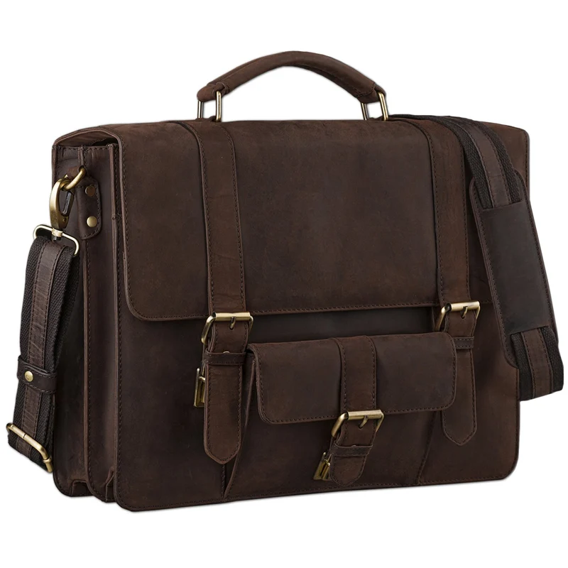 Klassische Aktentasche Lehrertasche Business Tasche Rindsleder braun