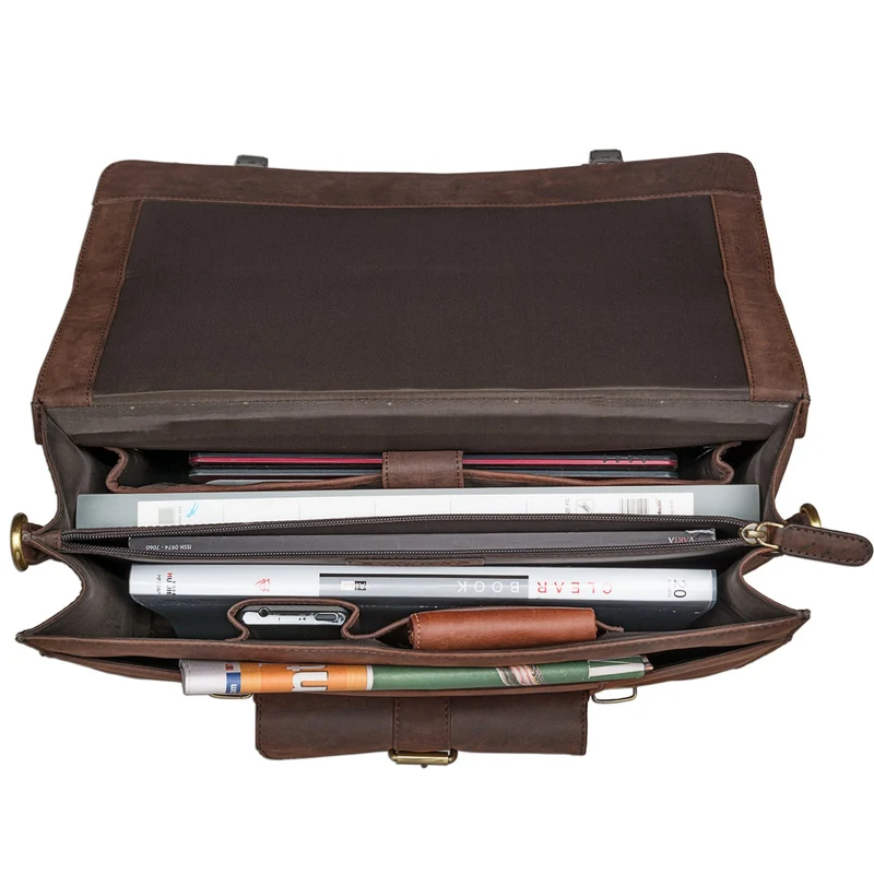 Klassische Aktentasche Lehrertasche Business Tasche Rindsleder braun