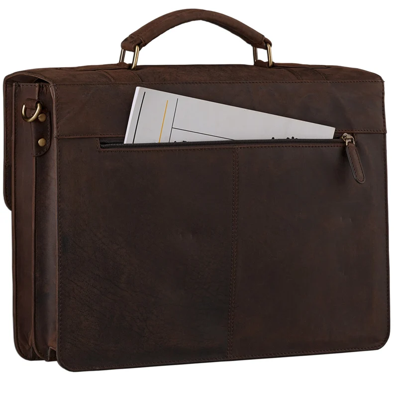 Klassische Aktentasche Lehrertasche Business Tasche Rindsleder braun