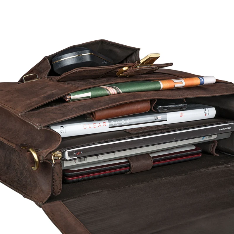 Klassische Aktentasche Lehrertasche Business Tasche Rindsleder braun
