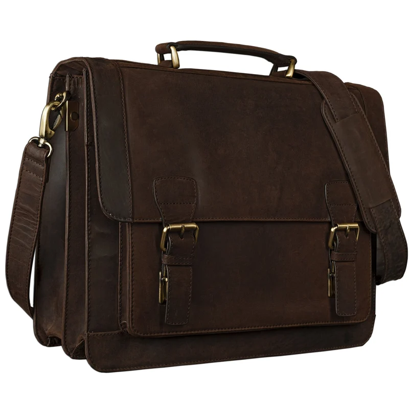 Vintage Aktentasche Büro Laptop Rinds-Leder dunkelbraun