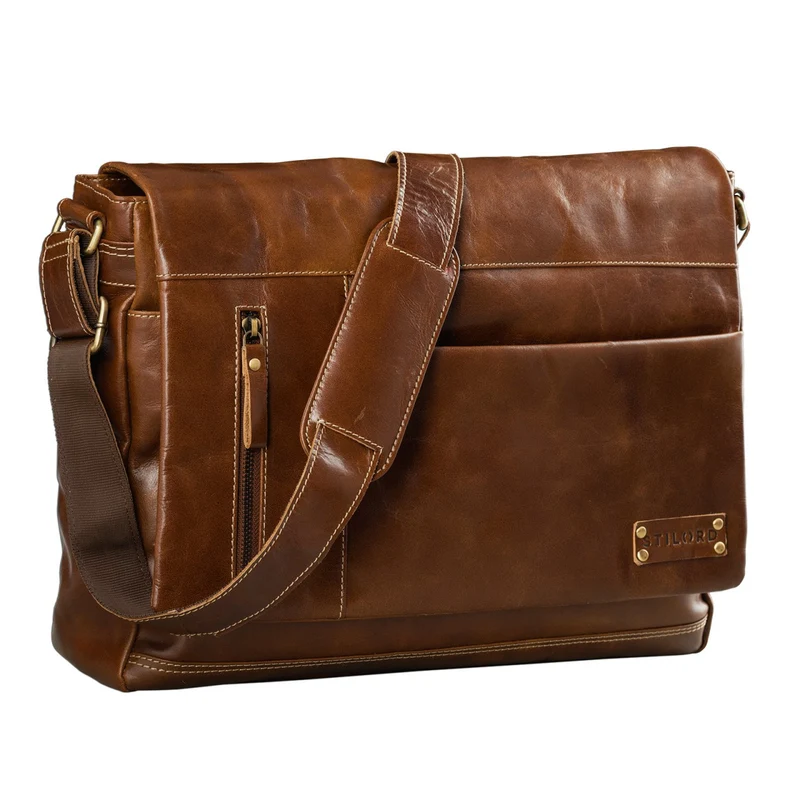Messenger Bag Laptop Notebook Tasche Vintage Rinds Leder braun