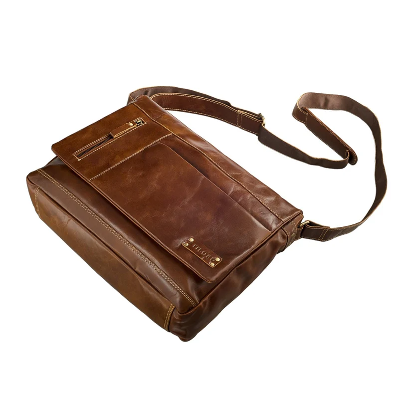 Messenger Bag Laptop Notebook Tasche Vintage Rinds Leder braun