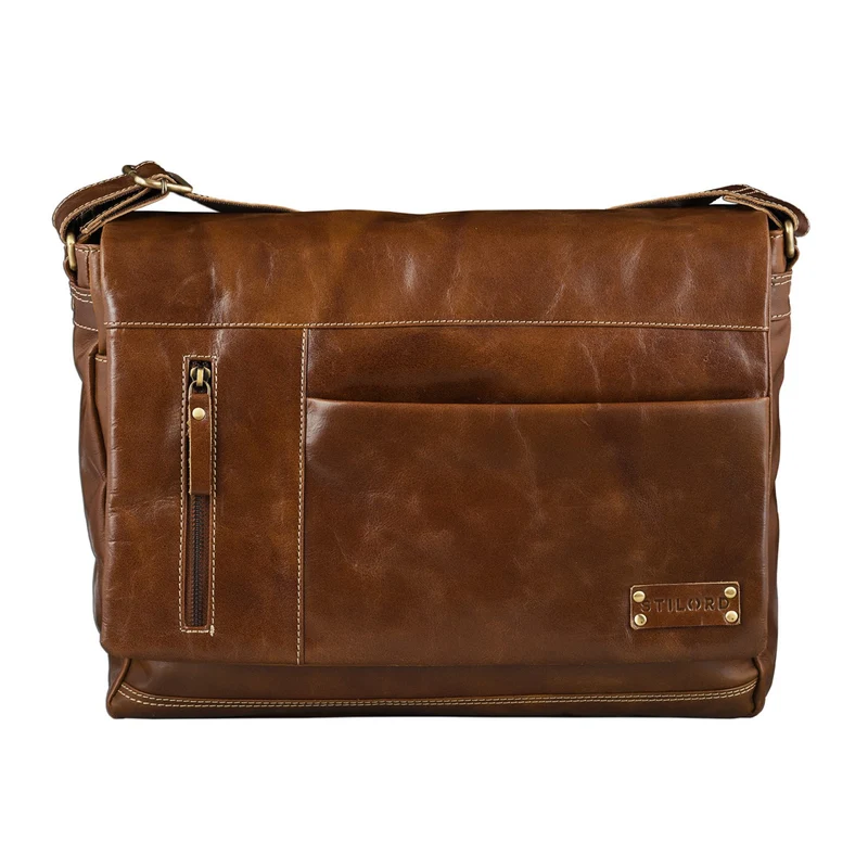 Messenger Bag Laptop Notebook Tasche Vintage Rinds Leder braun