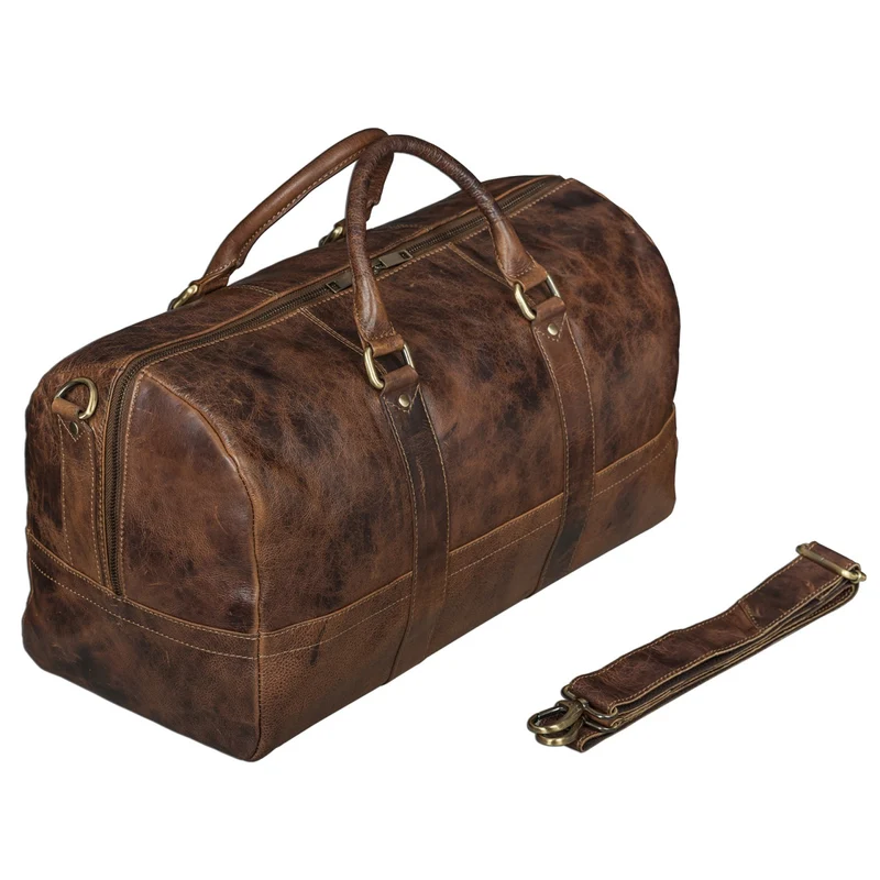 Vintage Weekender Reisetasche Handgepäck Retro Leder braun