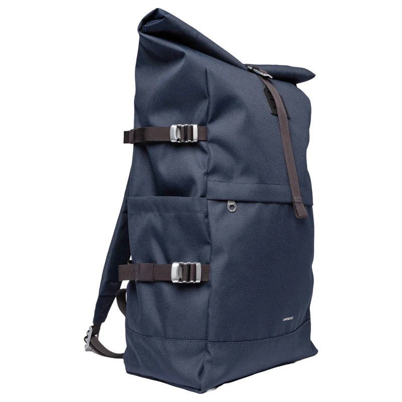 Sandqvist Icon Rolltop - Rucksack L 16" 65 cm erw. (navy with black leather)
