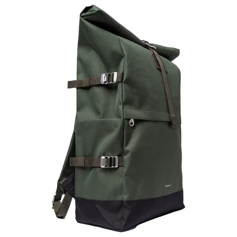Sandqvist Icon Rolltop - Rucksack L 16" 65 cm erw. (dawn Green with dark brown leather)