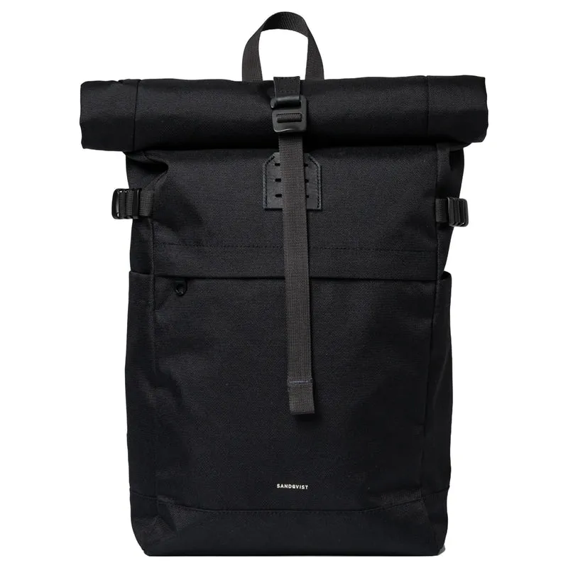Sandqvist Icon Rolltop - Rucksack M 14" 60 cm (black/ black with black leather)