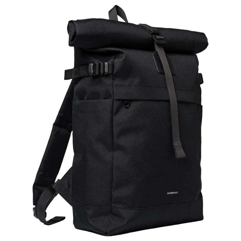 Sandqvist Icon Rolltop - Rucksack M 14" 60 cm (black/ black with black leather)
