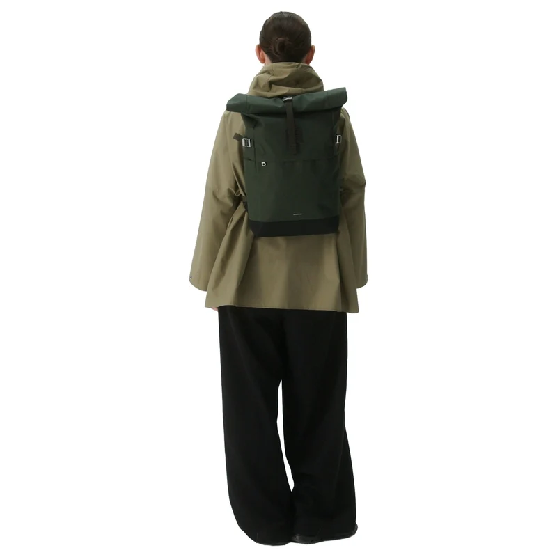 Sandqvist Icon Rolltop - Rucksack M 14" 60 cm (dawn green with dark brown leather)